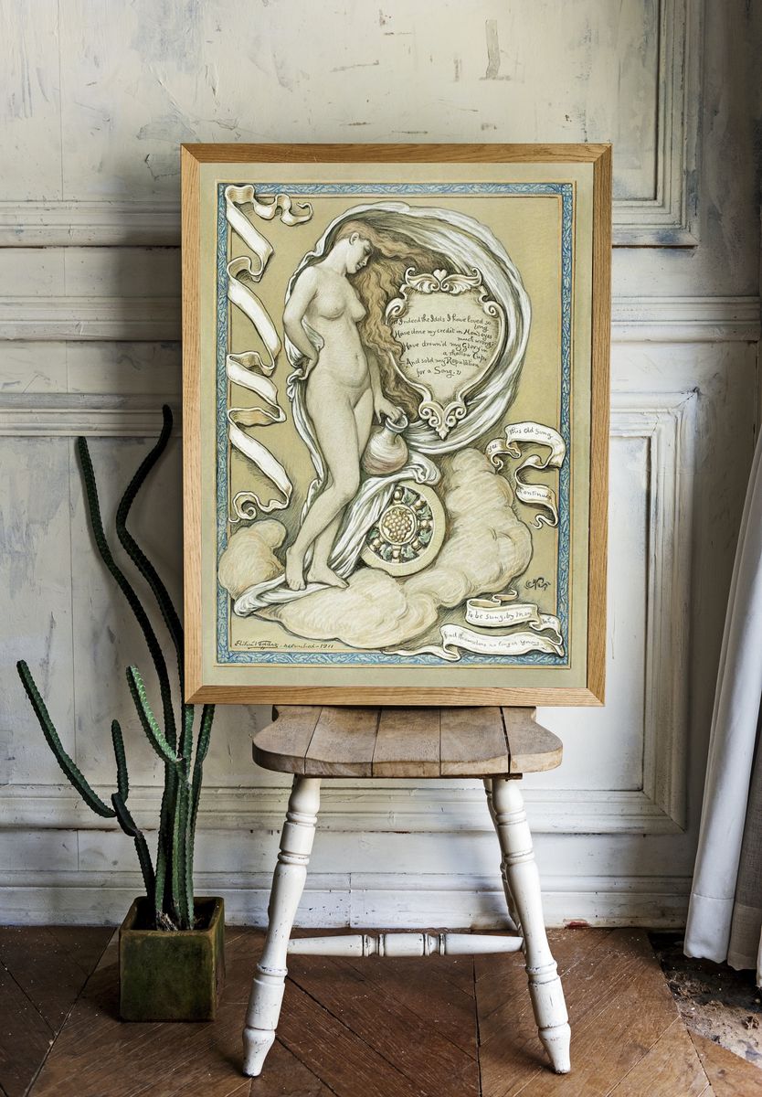 Ethereal Woman with Pot — Vintage Print. room preview