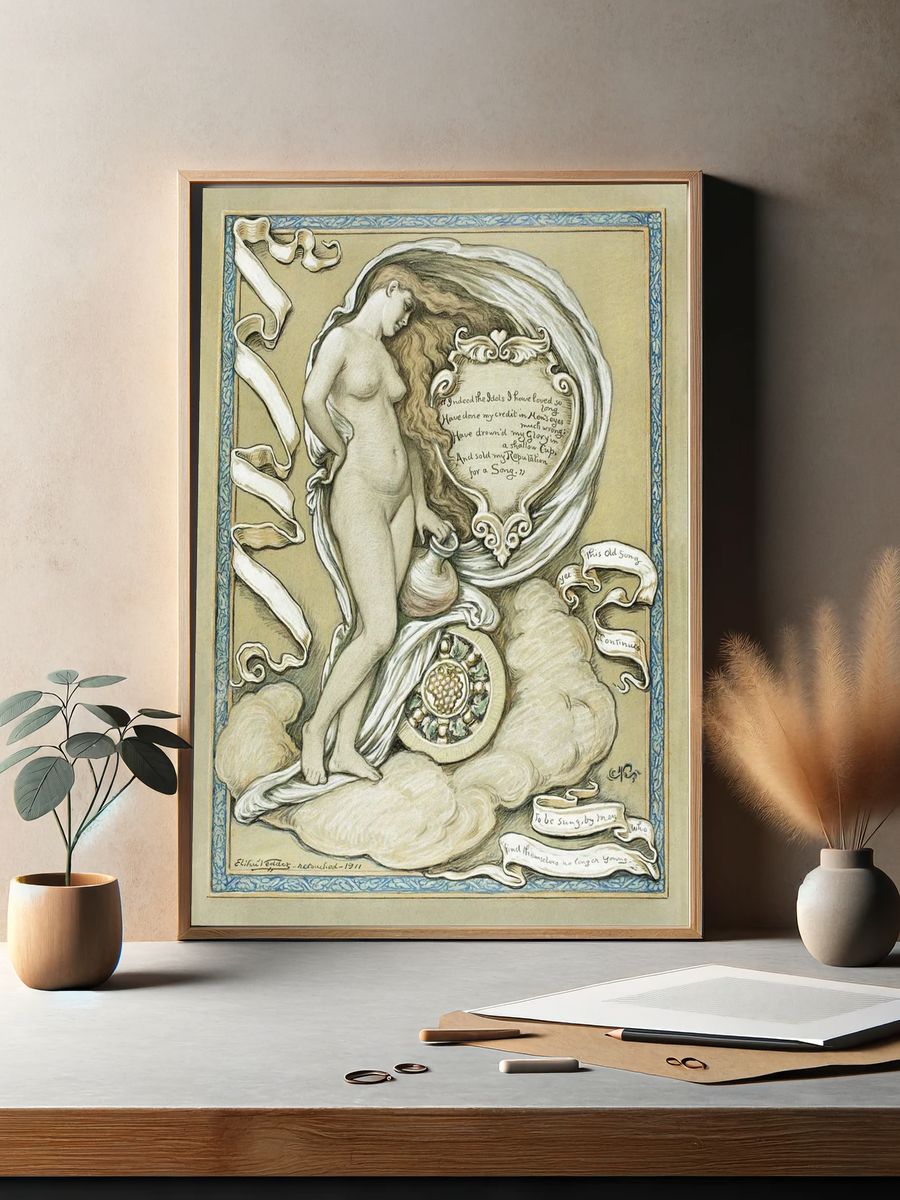 Ethereal Woman with Pot — Vintage Print. — room view 2
