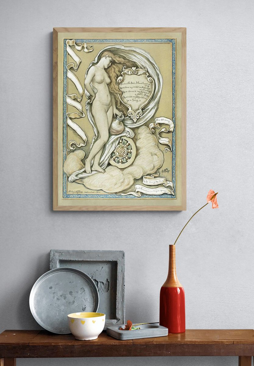 Ethereal Woman with Pot — Vintage Print. — room view 3