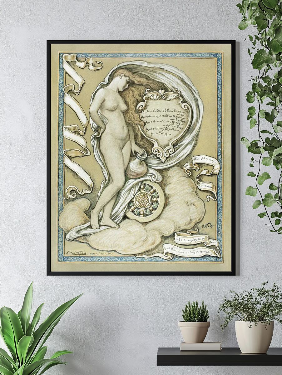 Ethereal Woman with Pot — Vintage Print. — room view 4