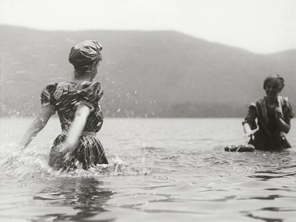 Women Playing in Water — Vintage Photography Print. poster — photography art