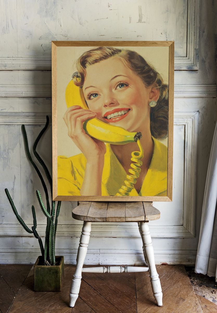 Vintage Woman with Banana Phone Poster. room preview