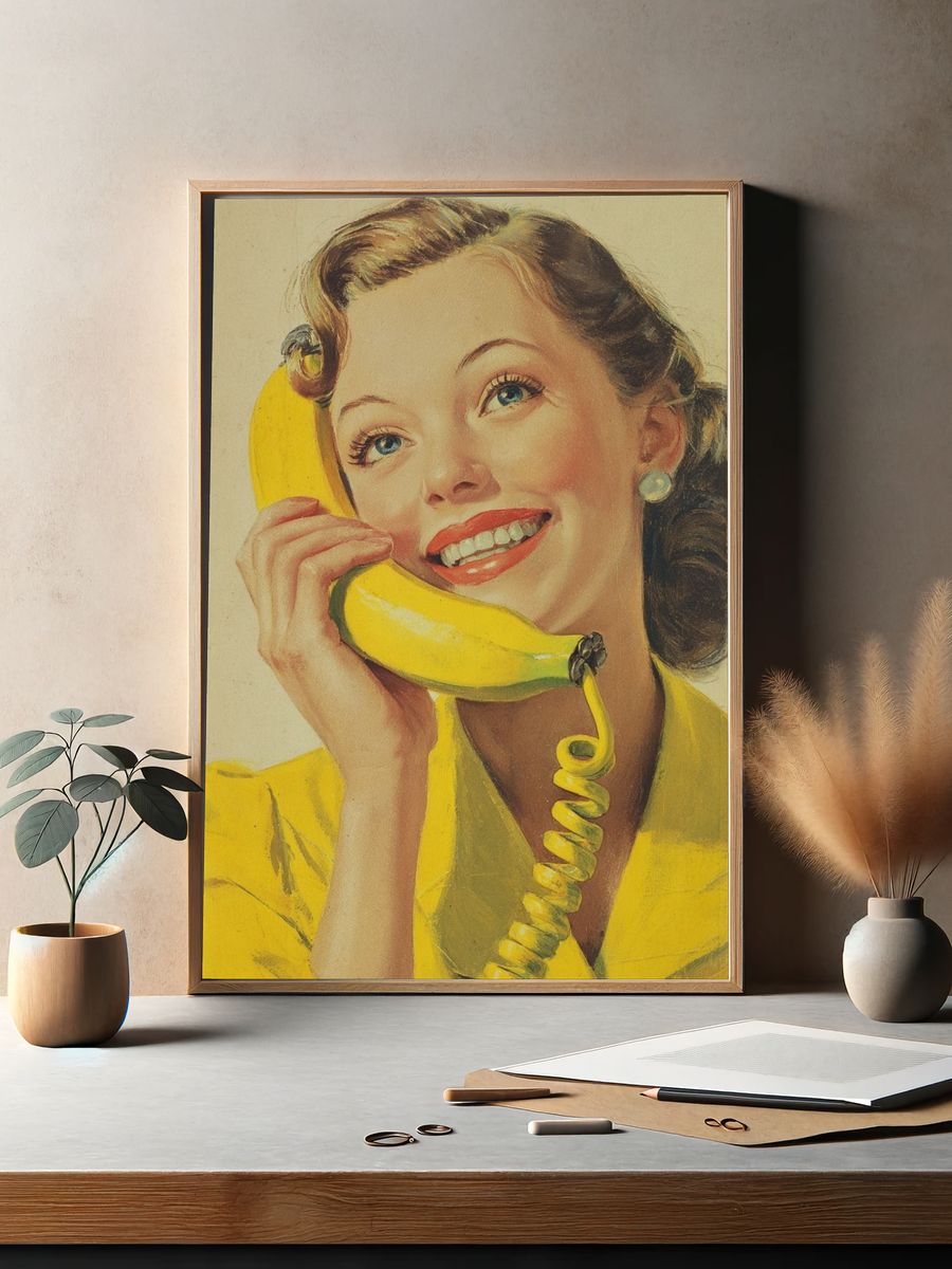 Vintage Woman with Banana Phone Poster. — room view 2