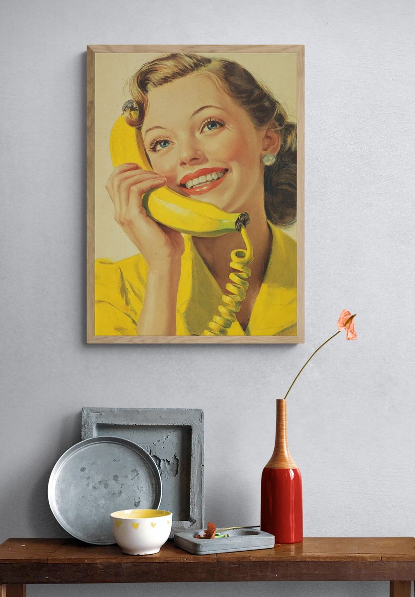 Vintage Woman with Banana Phone Poster. — room view 3