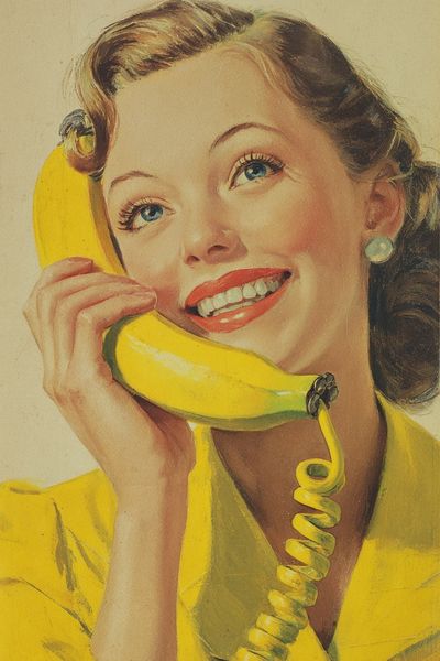 Vintage Woman with Banana Phone Poster. poster