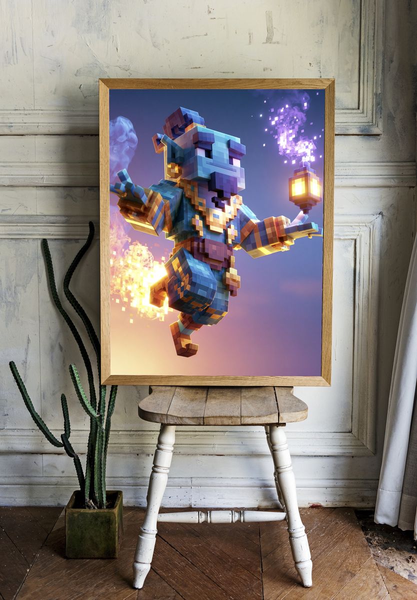 Voxel Mage Digital Art Poster. room preview