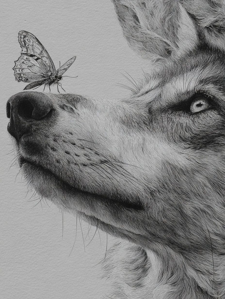 Wolf and Butterfly — Illustration Print. poster detail