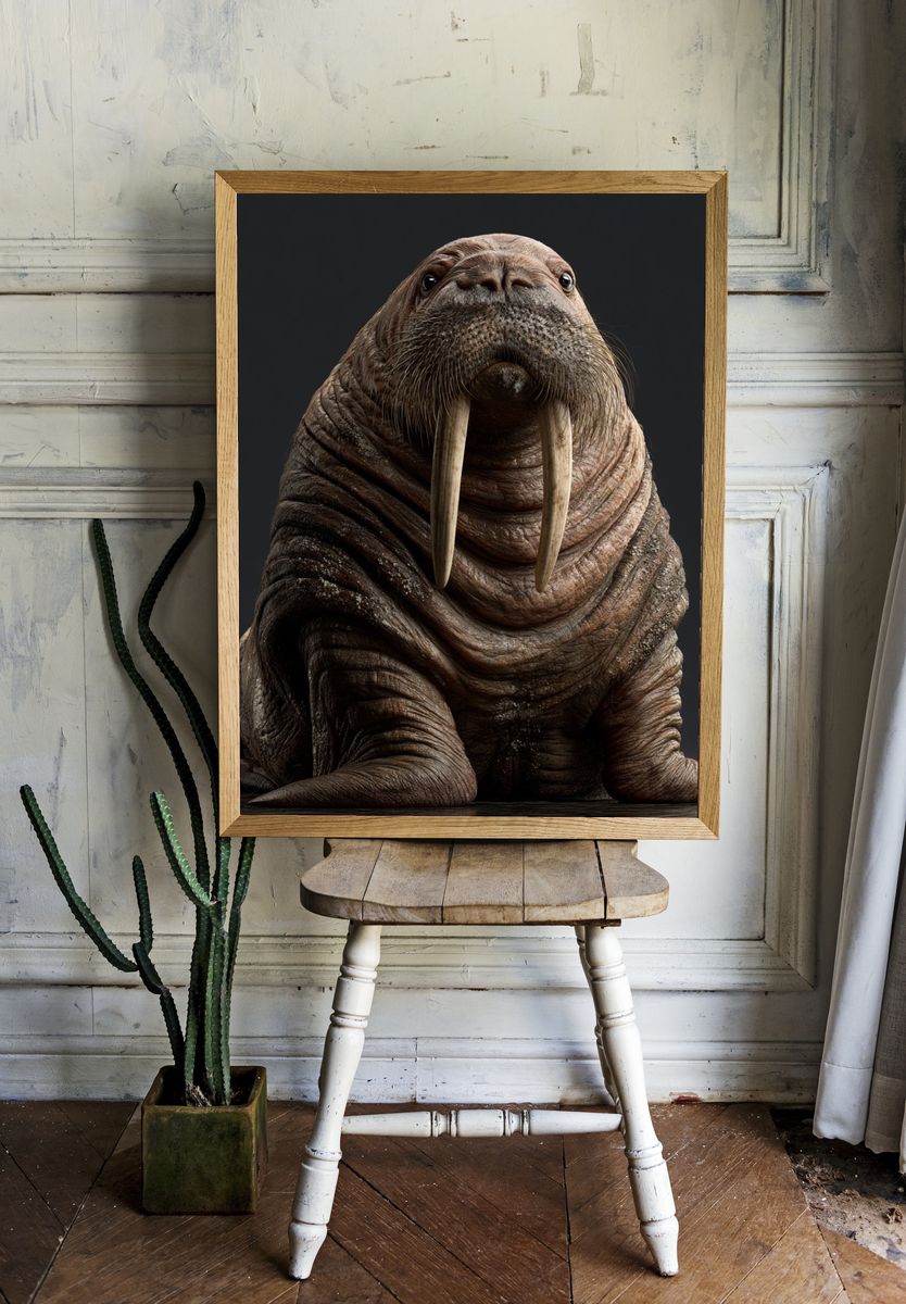 Walrus Portrait Photography Poster. room preview