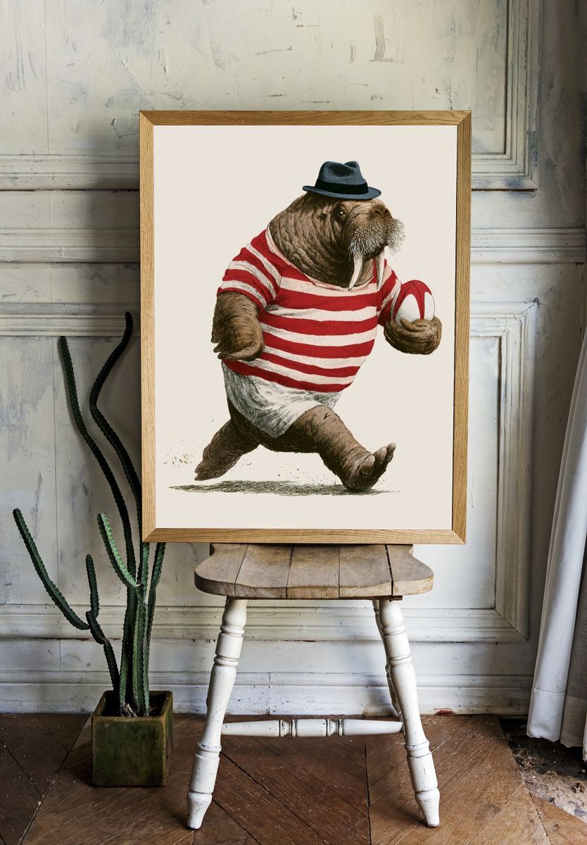 Walrus in Striped Shirt Illustration Poster. room preview