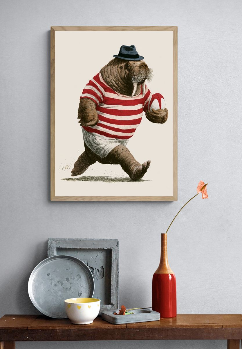 Walrus in Striped Shirt Illustration Poster. — room view 3