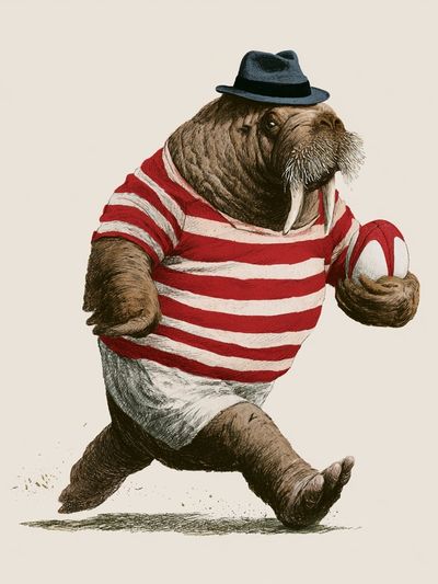 Walrus in Striped Shirt Illustration Poster.