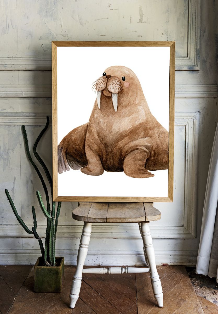 Walrus Watercolor Poster. room preview