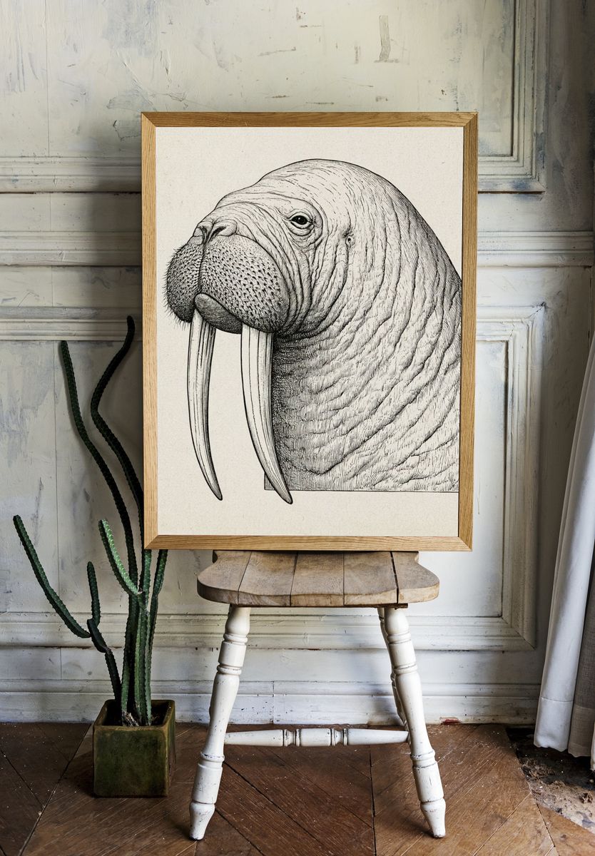 Walrus Portrait Illustration Poster. — room view 1