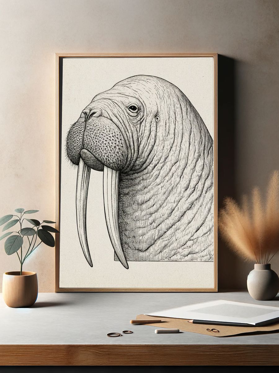Walrus Portrait Illustration Poster. — room view 2