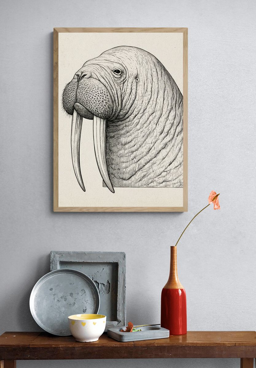 Walrus Portrait Illustration Poster. — room view 3