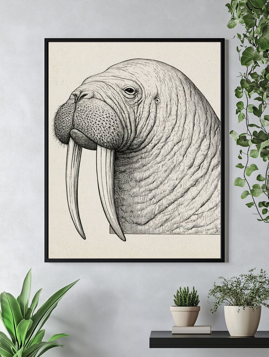 Walrus Portrait Illustration Poster. — room view 4