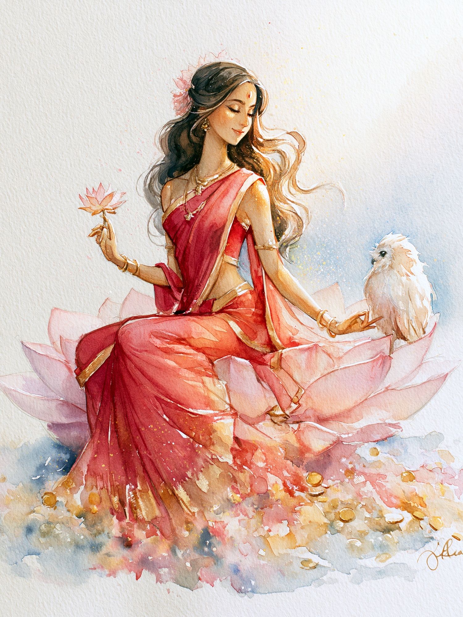 Lotus Goddess Watercolor Print. poster detail