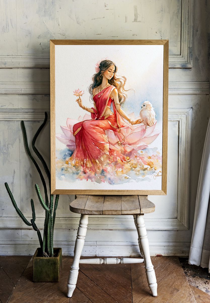 Lotus Goddess Watercolor Print. — room view 1