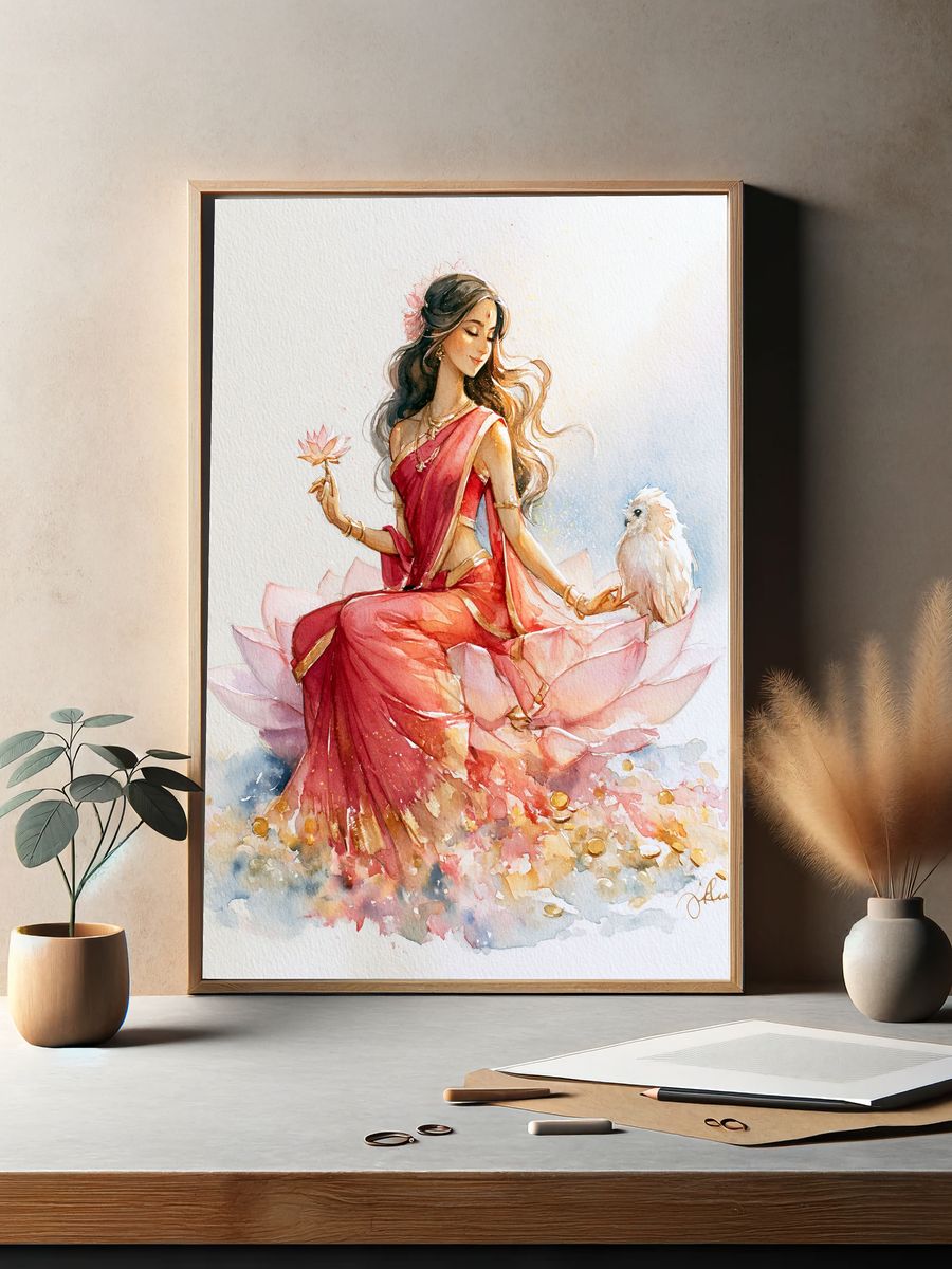 Lotus Goddess Watercolor Print. — room view 2