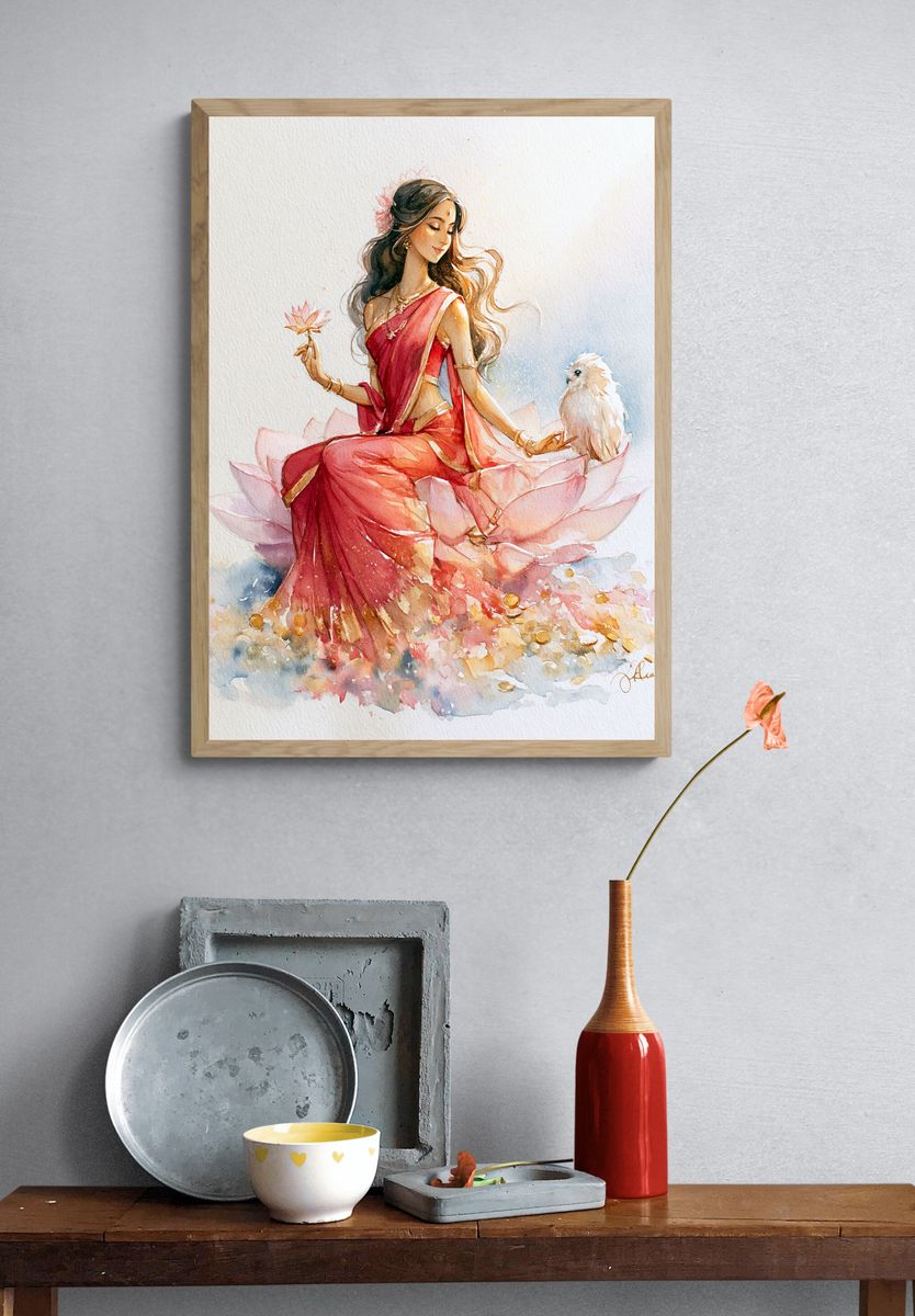 Lotus Goddess Watercolor Print. — room view 3