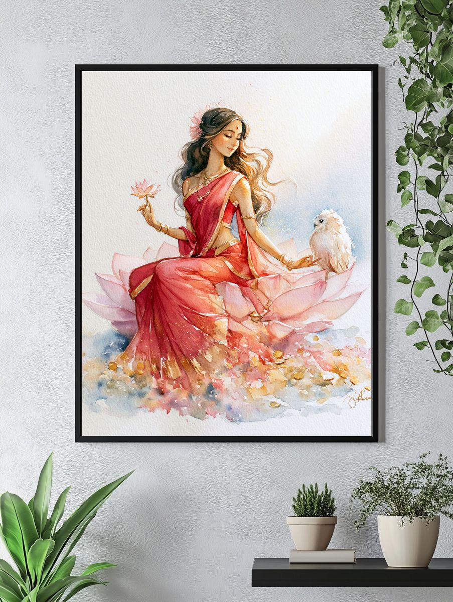 Lotus Goddess Watercolor Print. — room view 4