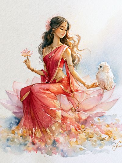 Lotus Goddess Watercolor Print.