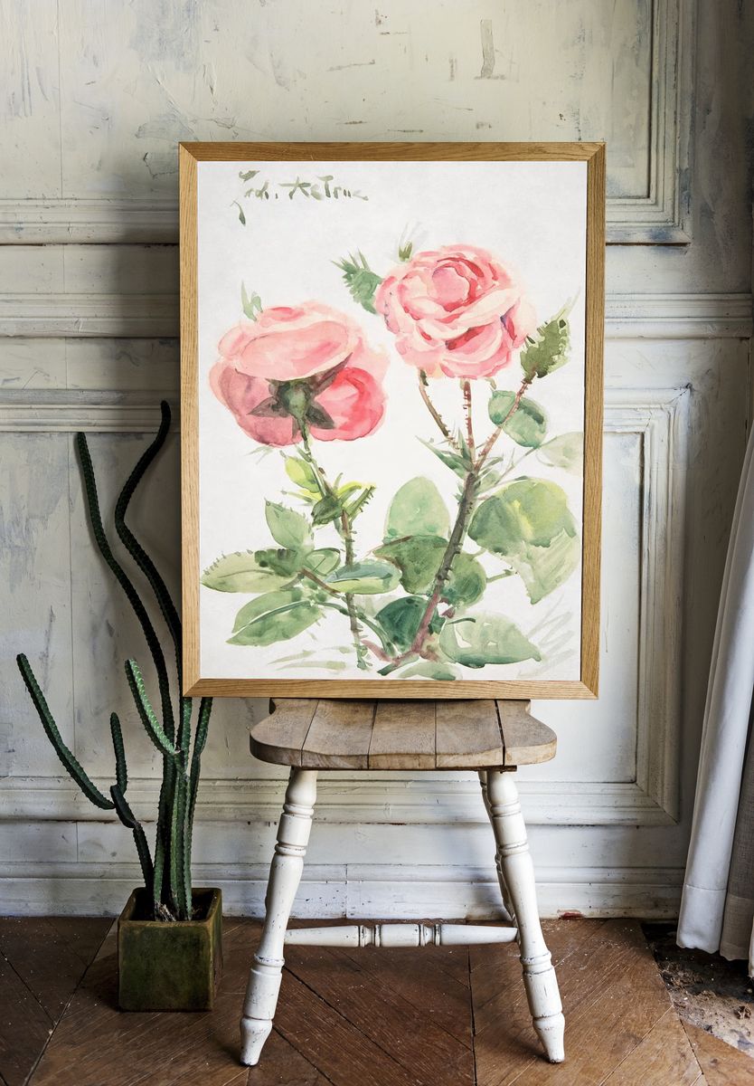 Pink Roses — Watercolor Print. — room view 1