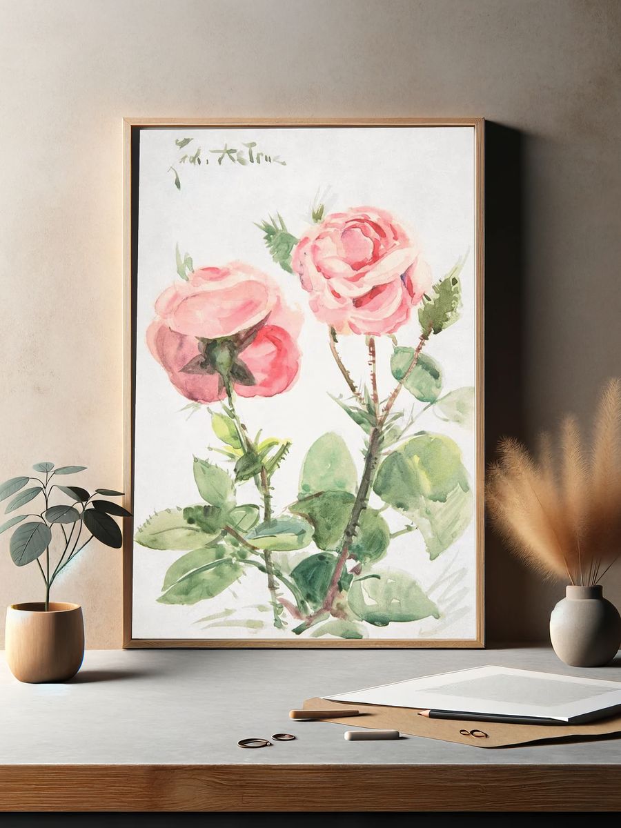 Pink Roses — Watercolor Print. — room view 2