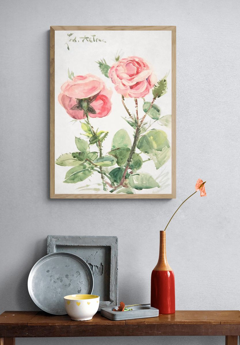 Pink Roses — Watercolor Print. — room view 3