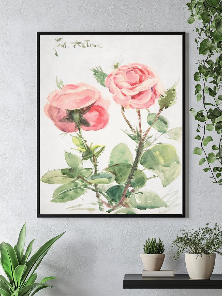 Pink Roses — Watercolor Print. — room view 4