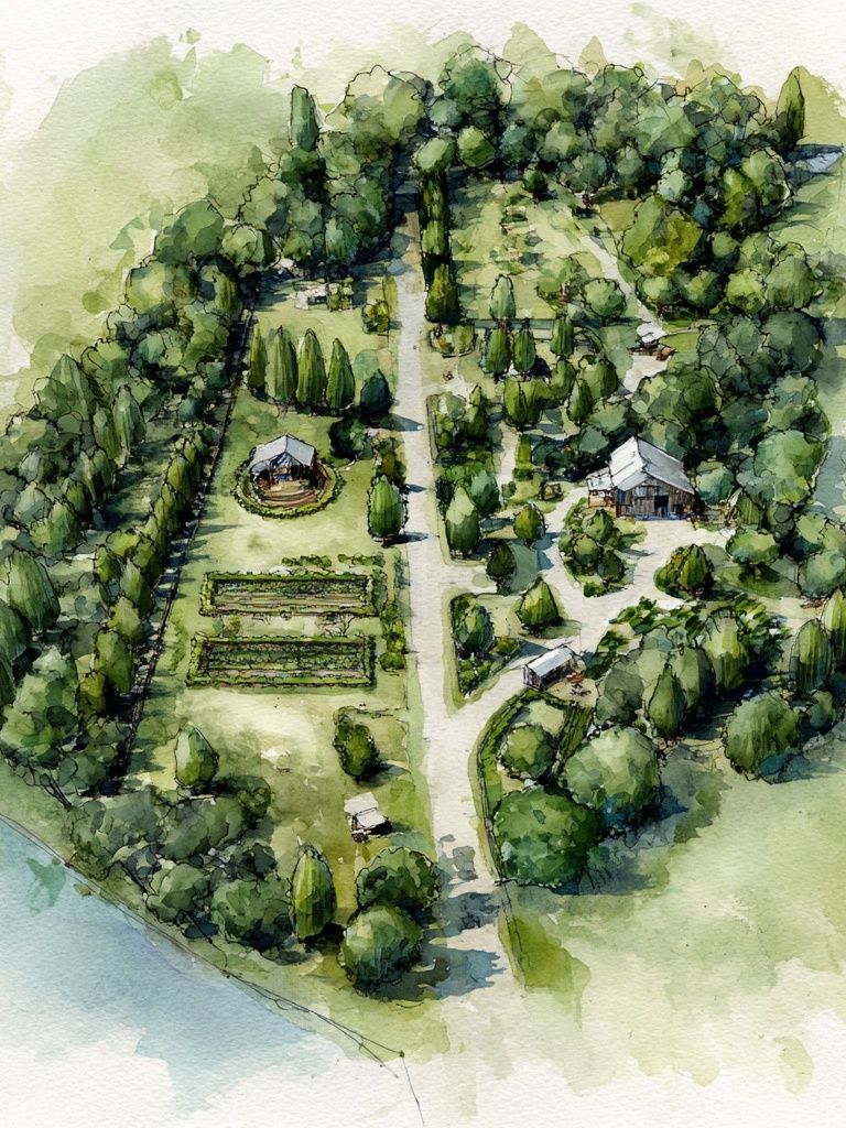 Watercolor Garden Estate Print. poster detail
