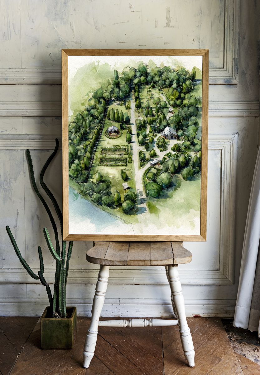 Watercolor Garden Estate Print. — room view 1