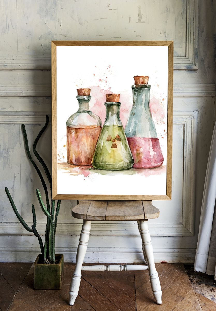 Watercolor Potion Bottles Print. — room view 1