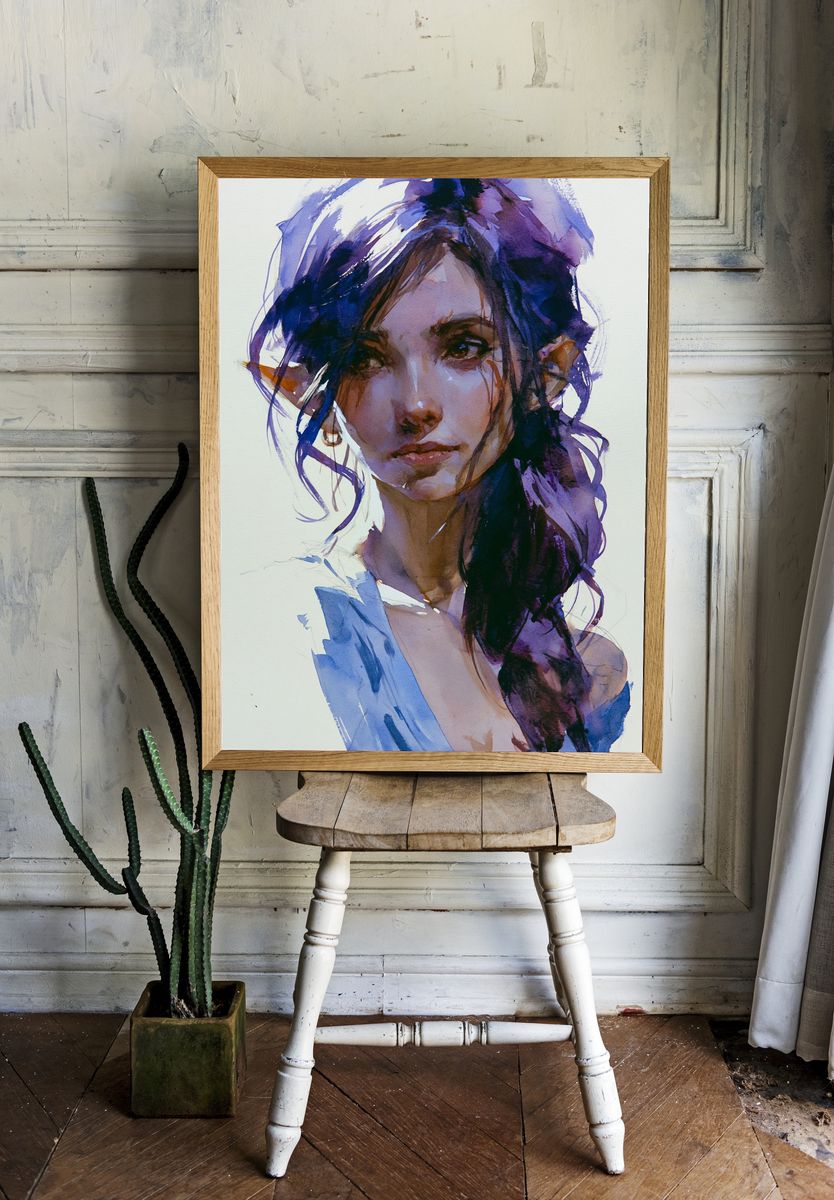 Watercolor Elf Portrait Poster. room preview