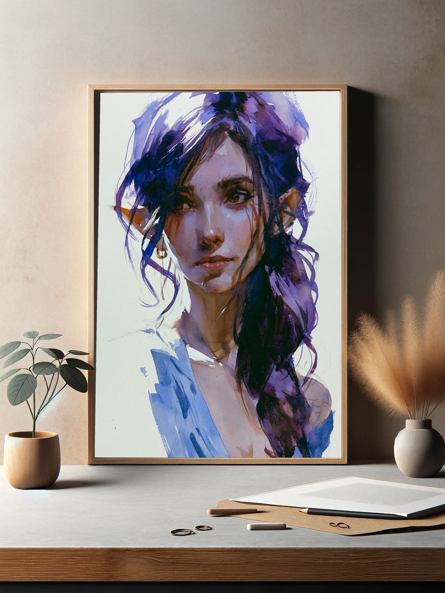 Watercolor Elf Portrait Poster. — room view 2