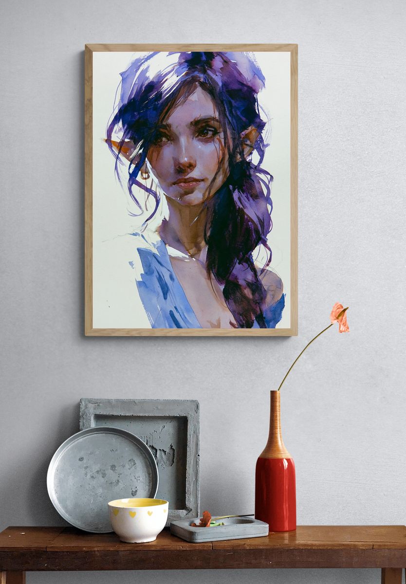 Watercolor Elf Portrait Poster. — room view 3