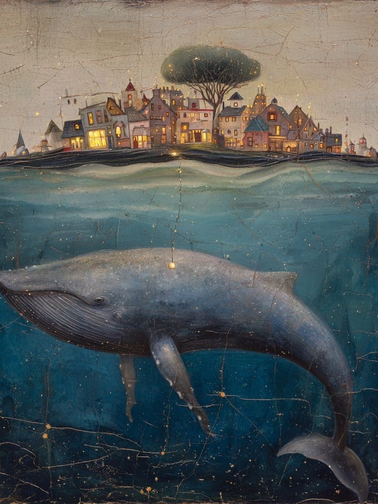Whale Beneath the City — Surreal Art Print. poster detail