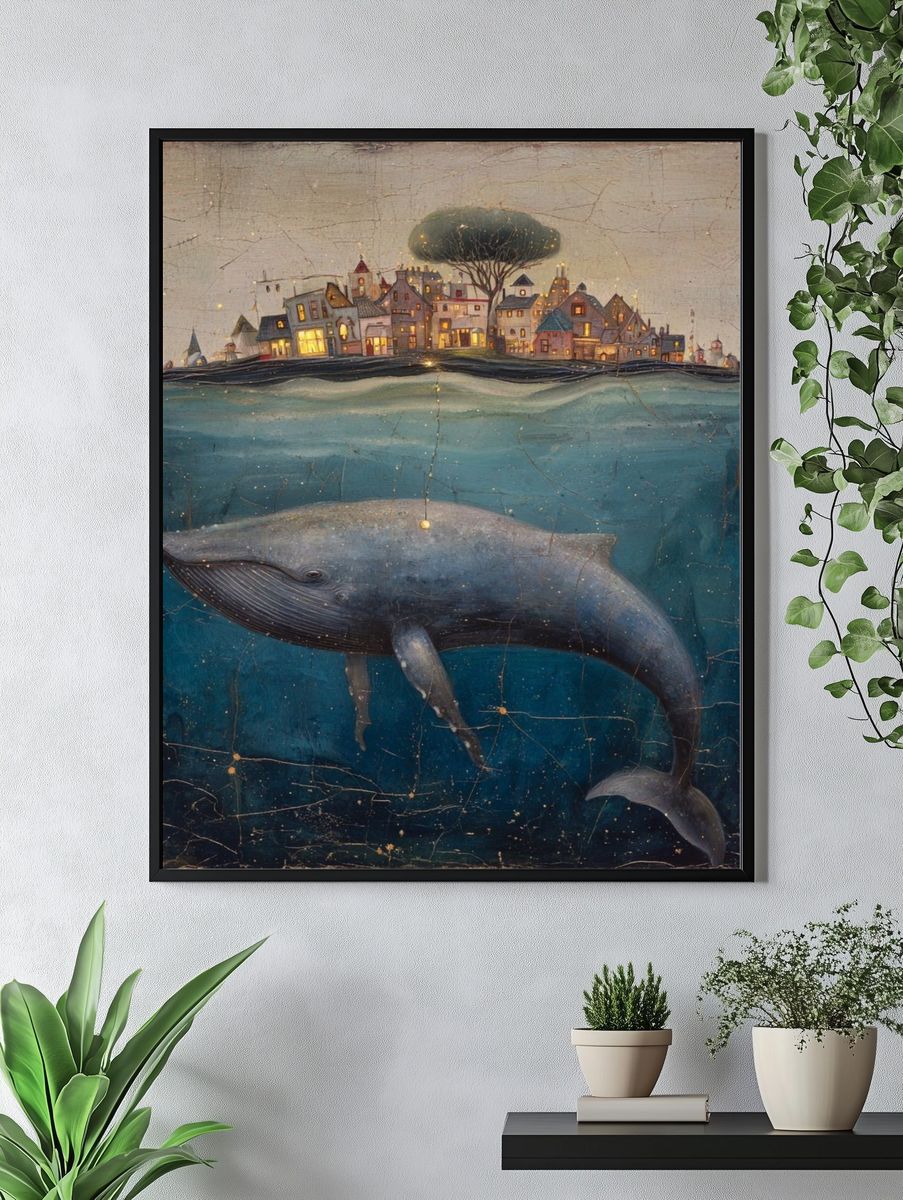 Whale Beneath the City — Surreal Art Print. — room view 4