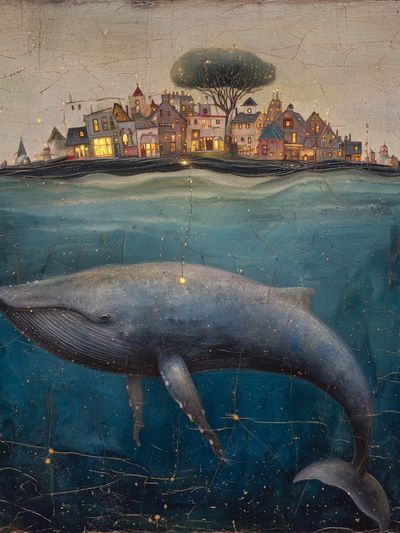 Whale Beneath the City — Surreal Art Print. poster print