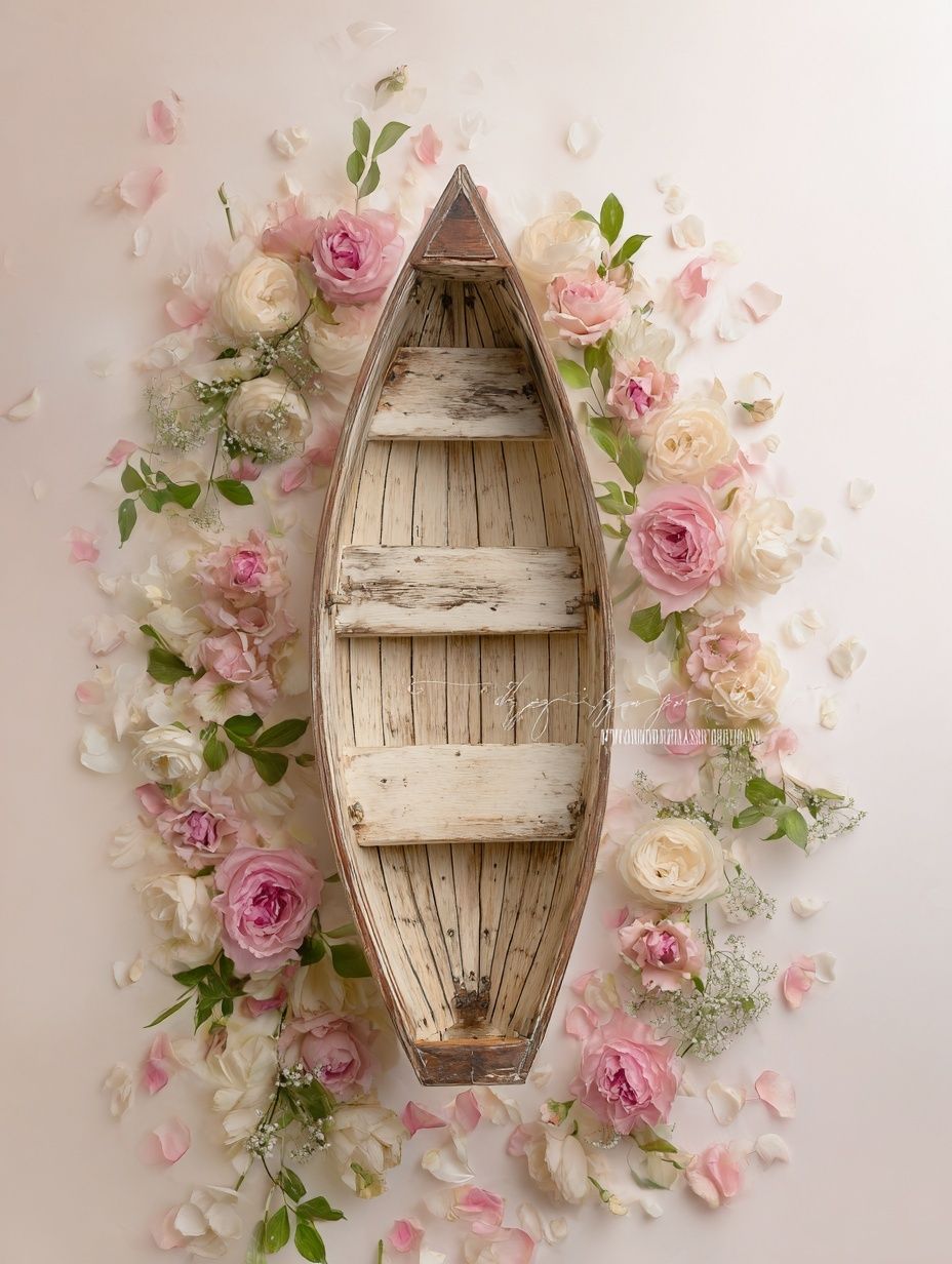 Wooden Boat with Flowers — Fine Art Print. poster detail