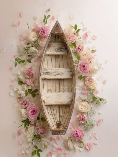 Wooden Boat with Flowers — Fine Art Print. poster print