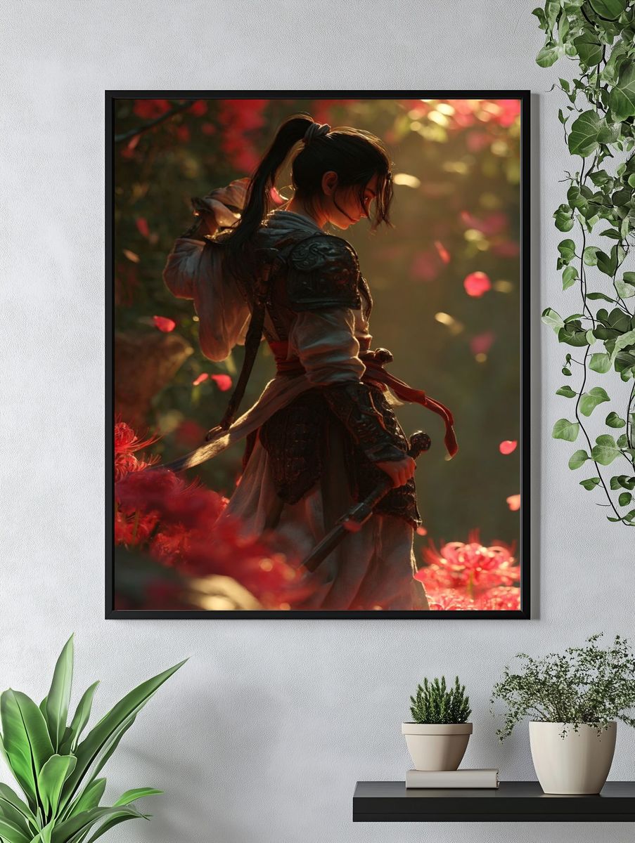 Warrior in Blooming Garden — Digital Art Print. — room view 4