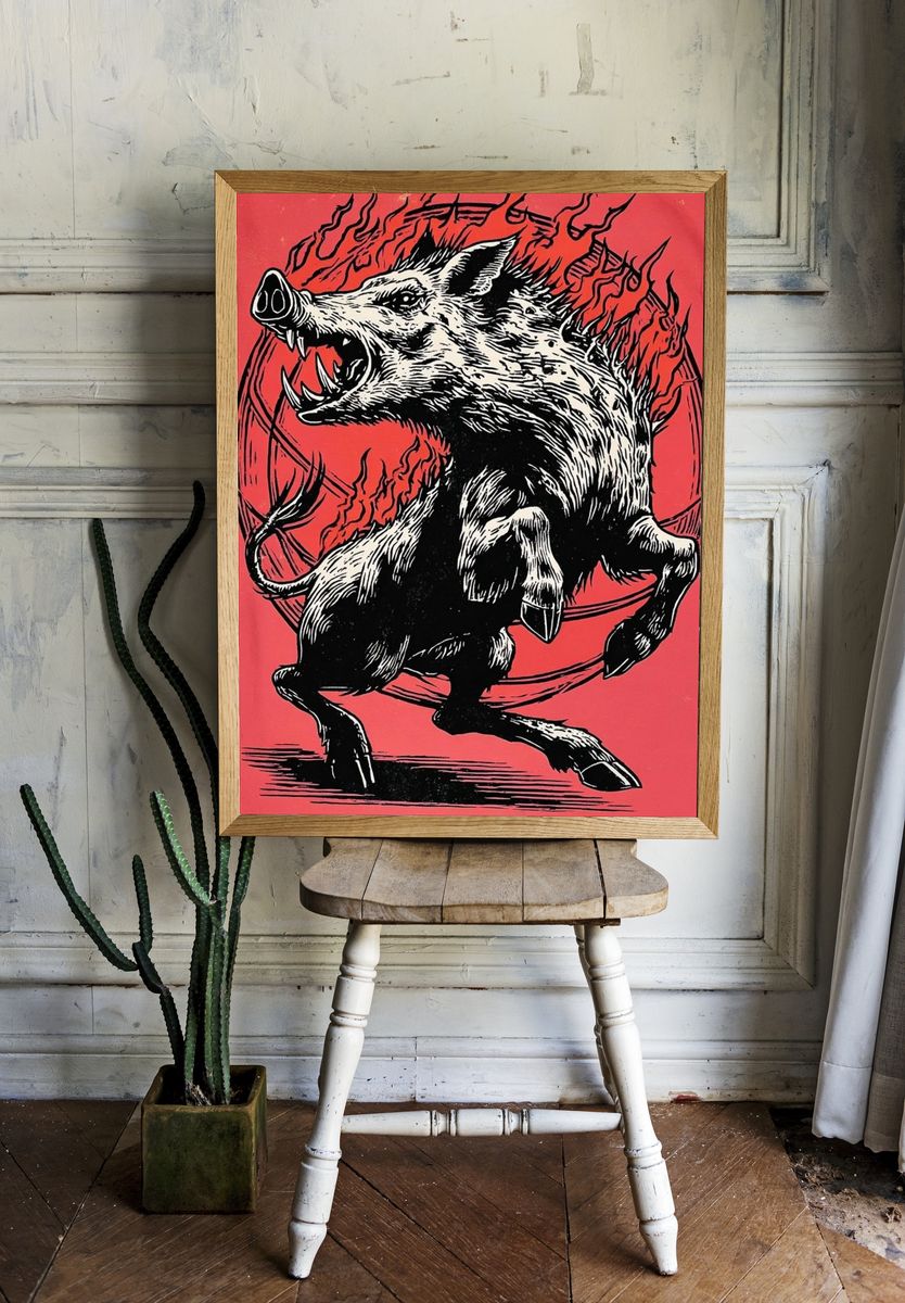 Raging Boar Illustration Poster. — room view 1