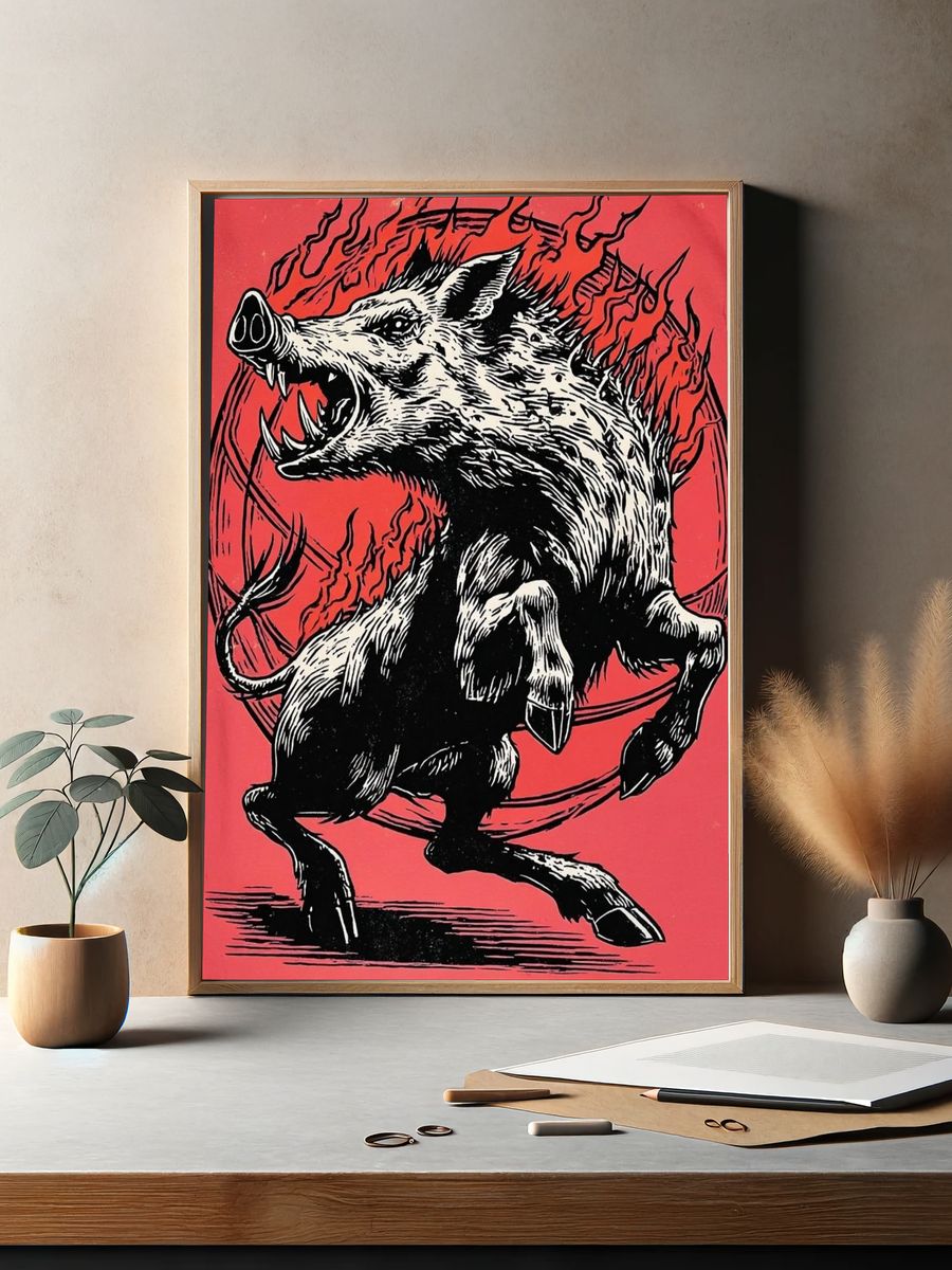 Raging Boar Illustration Poster. — room view 2