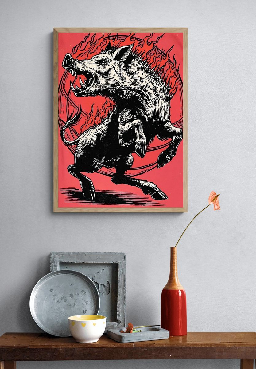Raging Boar Illustration Poster. — room view 3