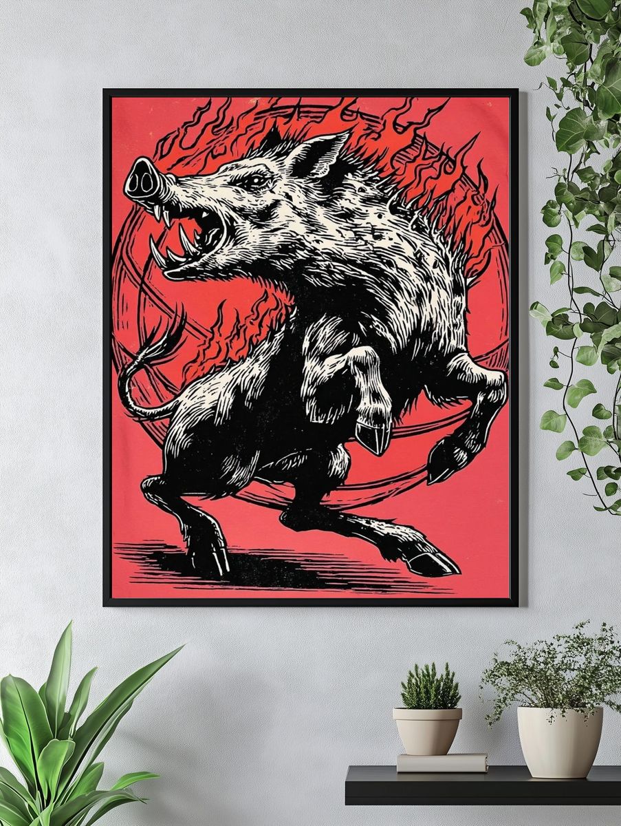 Raging Boar Illustration Poster. — room view 4