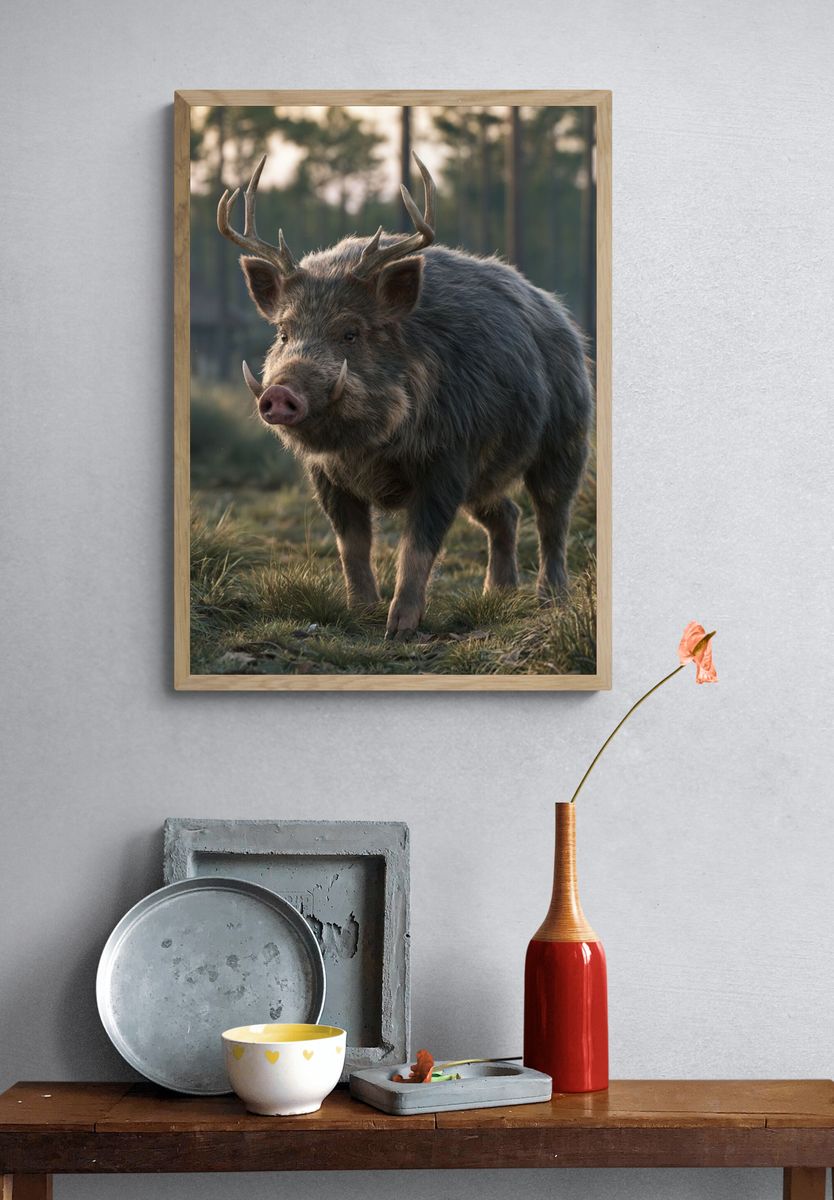 Wild Boar Portrait Photography Poster. — room view 3