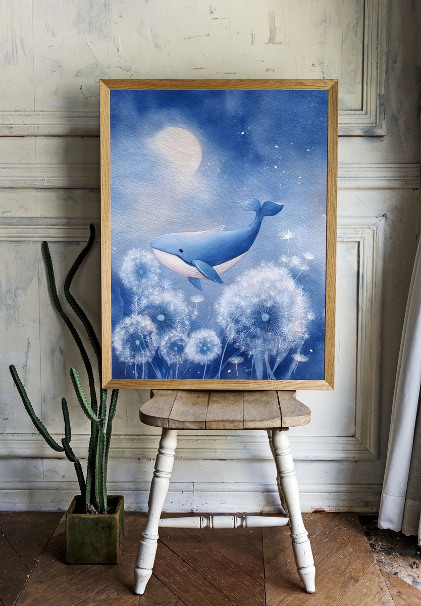 Whale in Blue Watercolor Poster. — room view 1