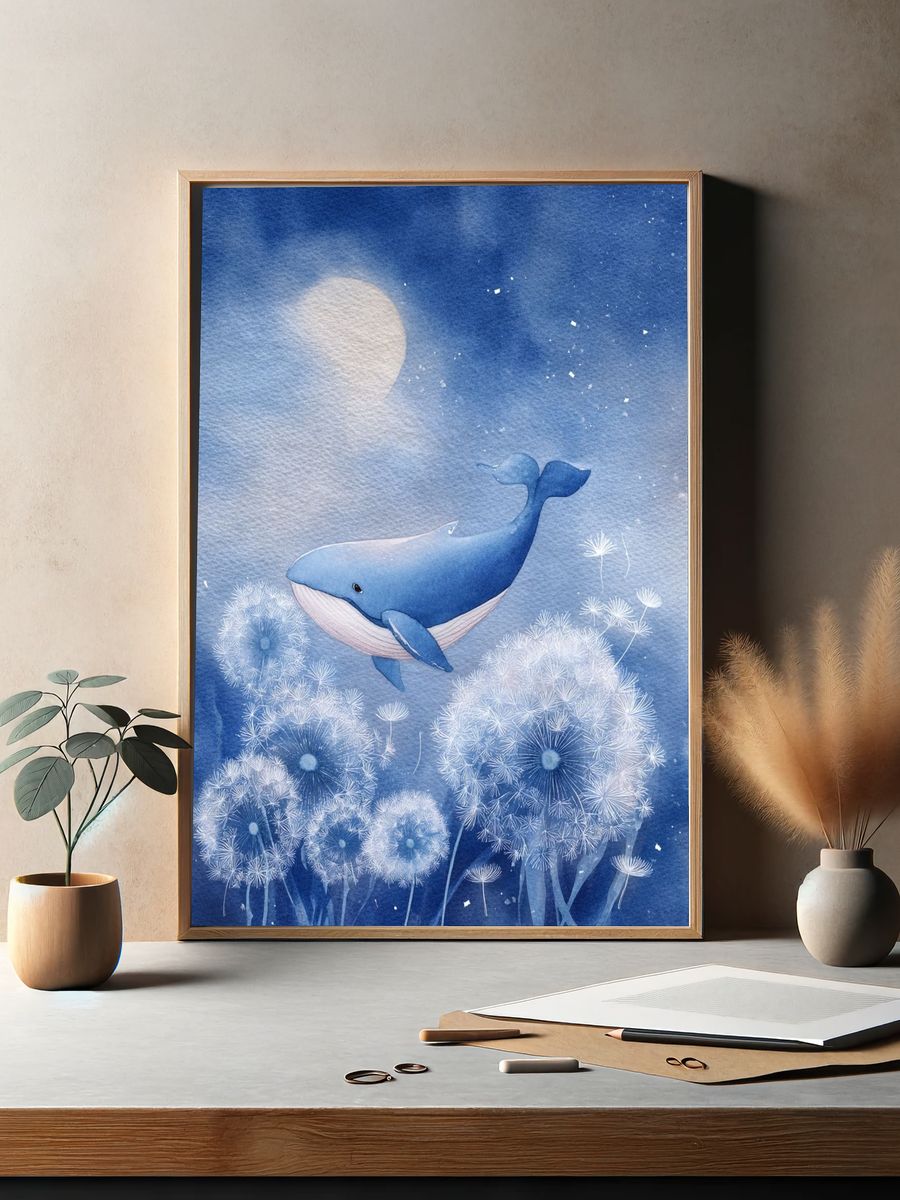 Whale in Blue Watercolor Poster. — room view 2