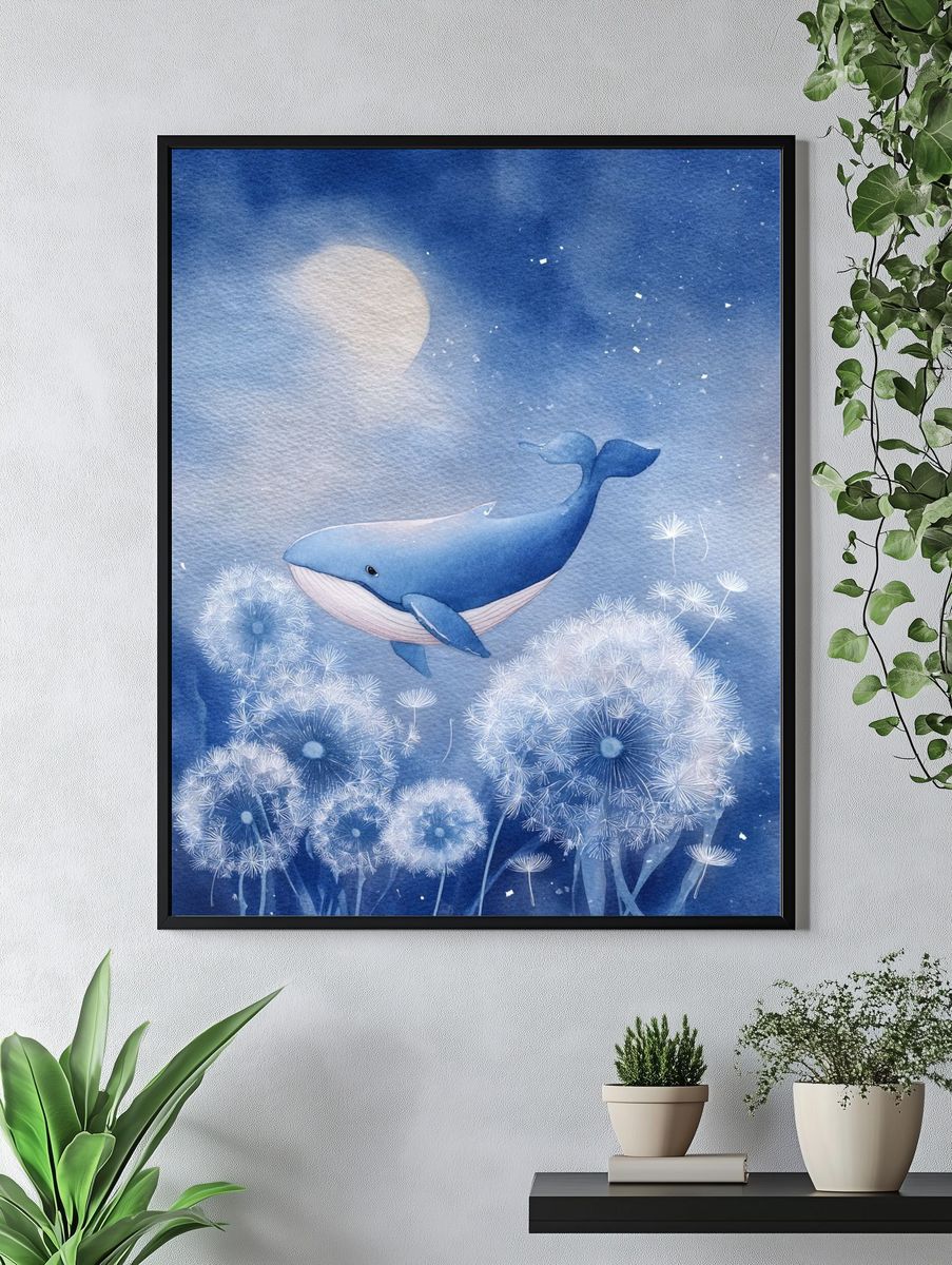 Whale in Blue Watercolor Poster. — room view 4